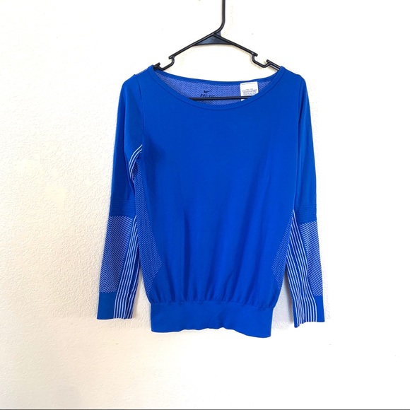 Nike Dri-Fit Knit Crew Running L/S Top Blue XS - Picture 3 of 6